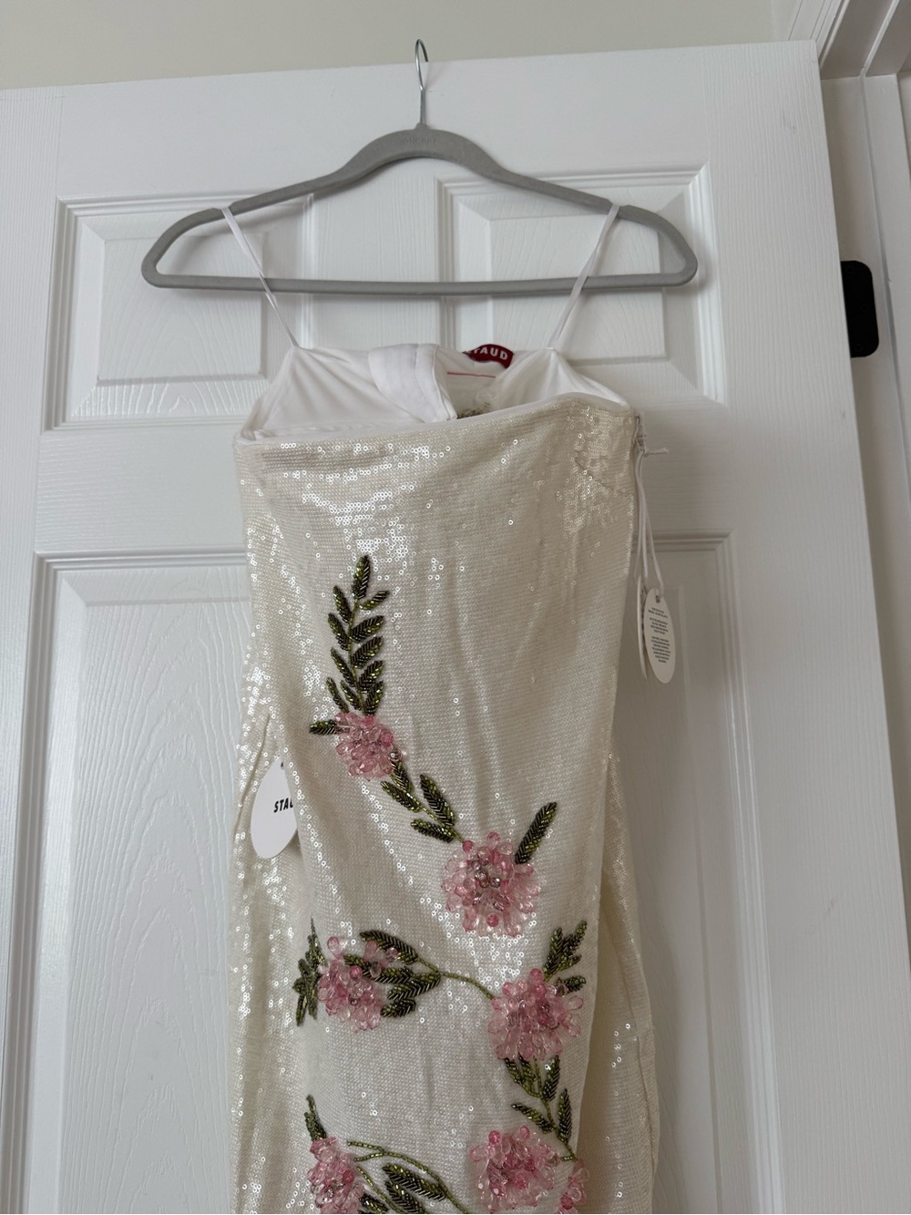 STAUD Casey Floral Embroidered Sequin Strapless Dress Magnolia NEW with tags - Picture 4 of 12